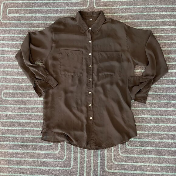 American Apparel Sheer Chiffon Oversized Button-Up Dress Shirt Black - Picture 1 of 8